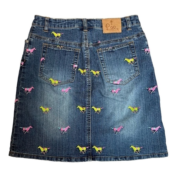 Lily Pulitzer Denim Embroidered Multicolored Horse Skirt - Picture 4 of 11